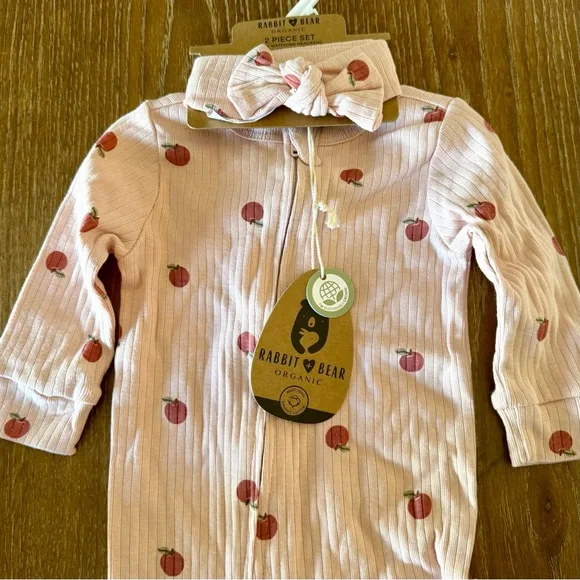 NWT Rabbit + Bear Organic infant sleeper & headband set 6-9mos - Picture 3 of 9